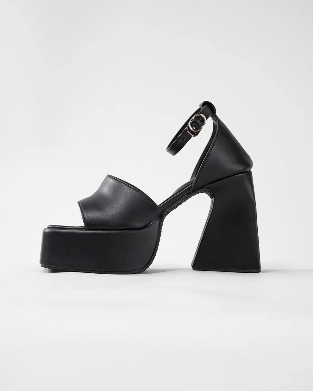Retro Style Black Ankle Strap Platform