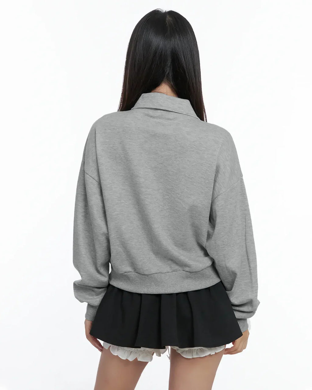 Mélange Zip Up Collar Long Sleeve Jacket with Front Pockets