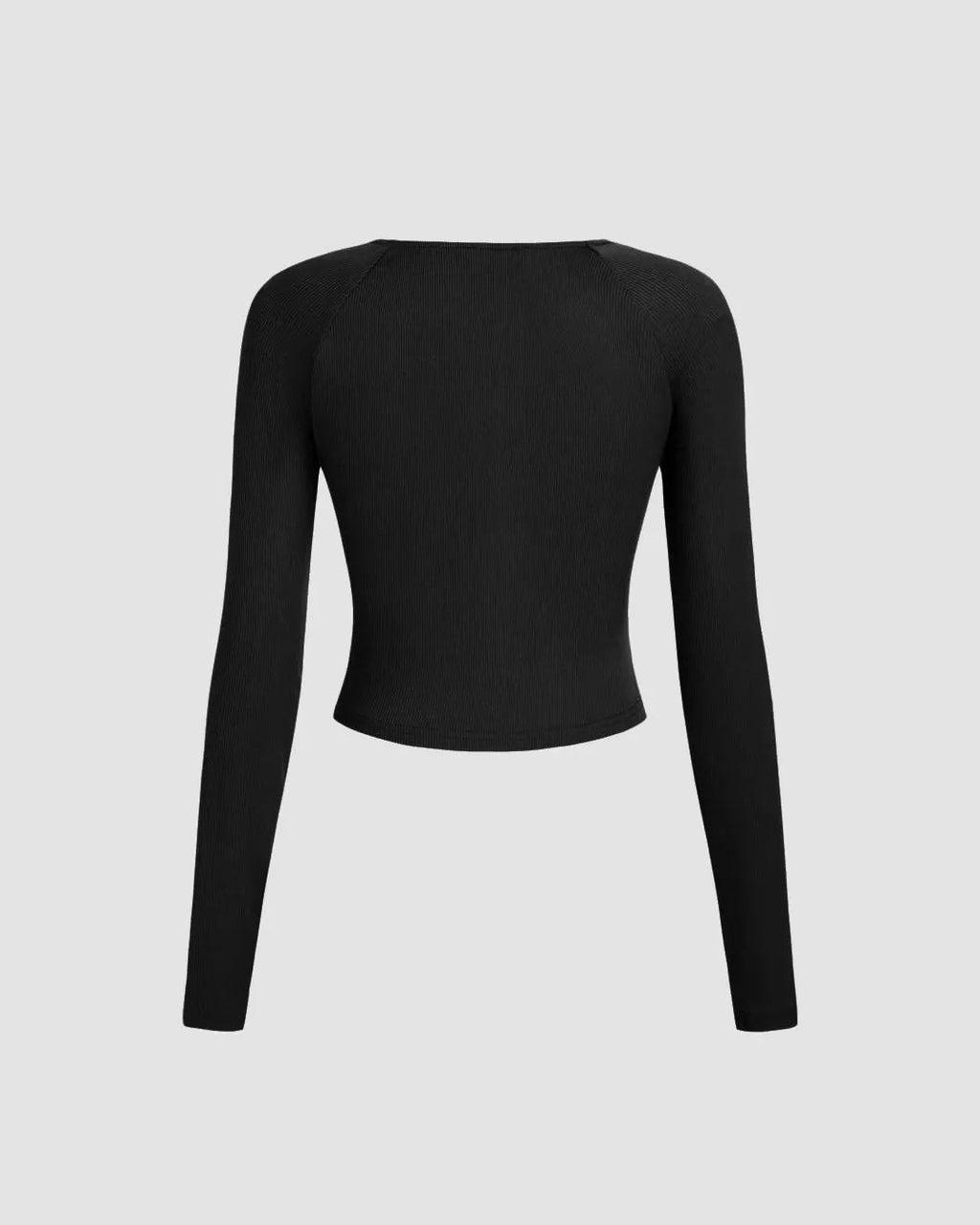V Neck Wrapped Long Sleeve Black Crop Top