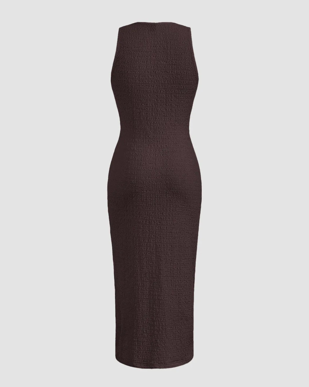 Sleeveless Round Neck Slim Fit Midi Dress in Brown