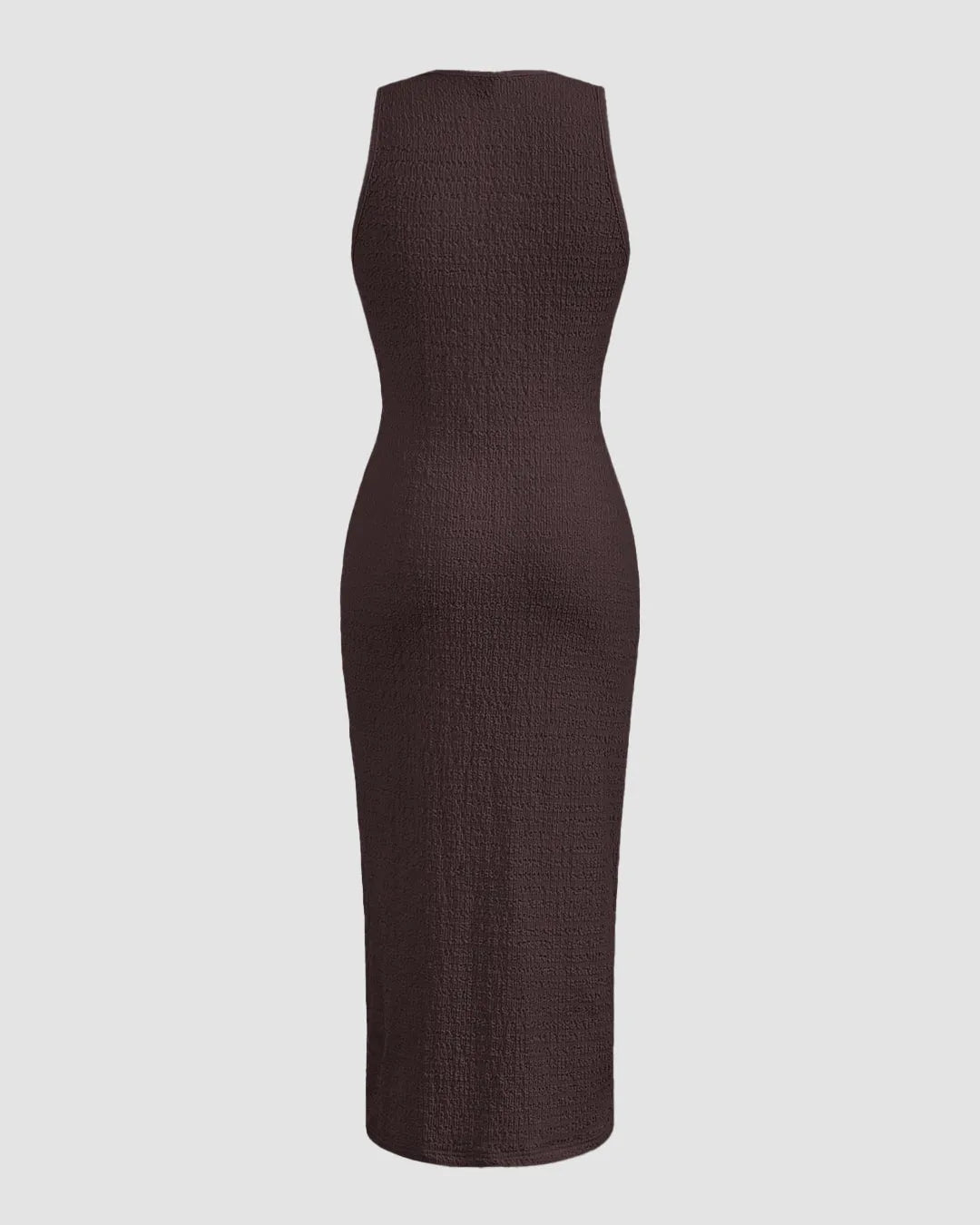 Sleeveless Round Neck Slim Fit Midi Dress in Brown