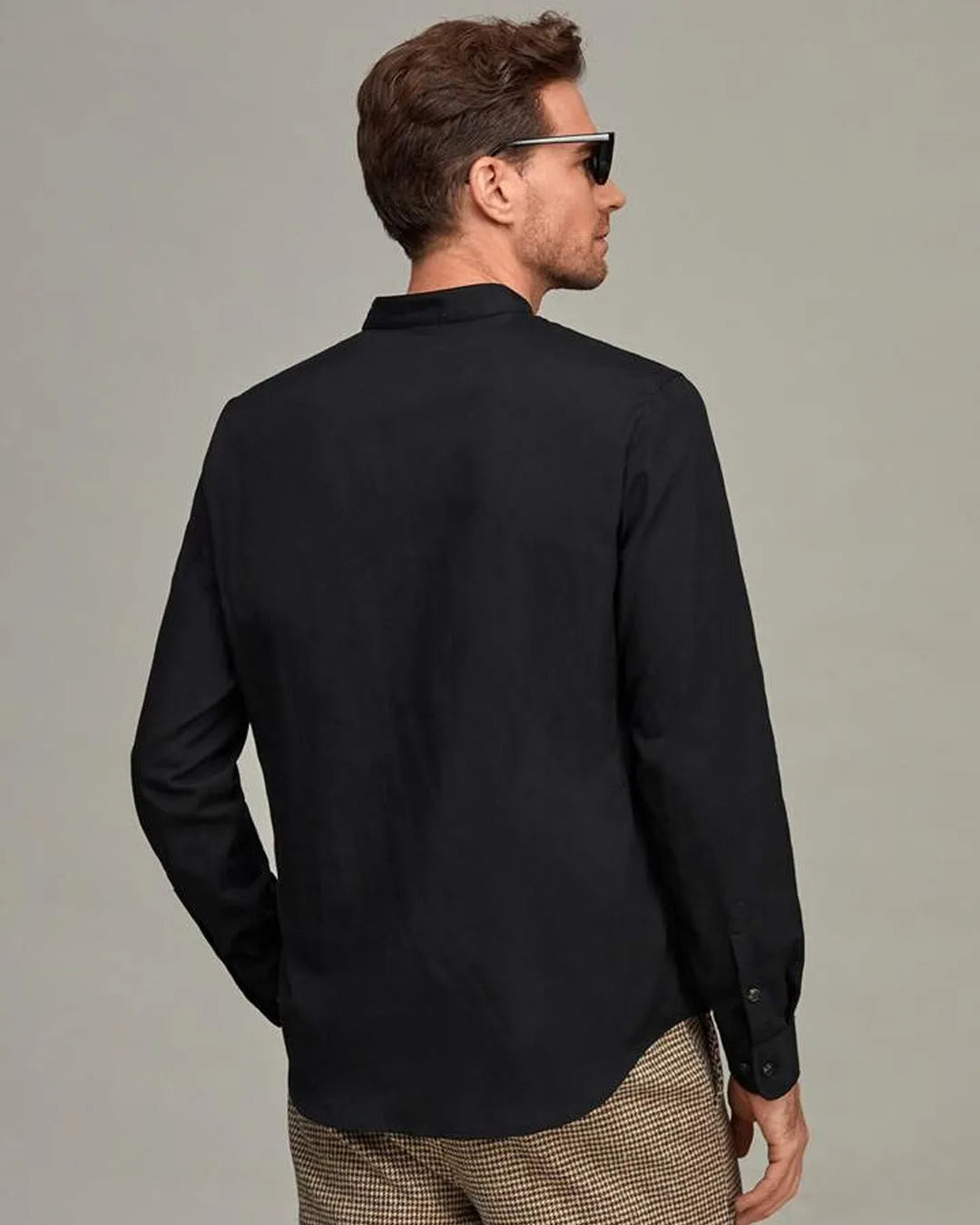 Men Solid Casual Style Half Button Black Shirt