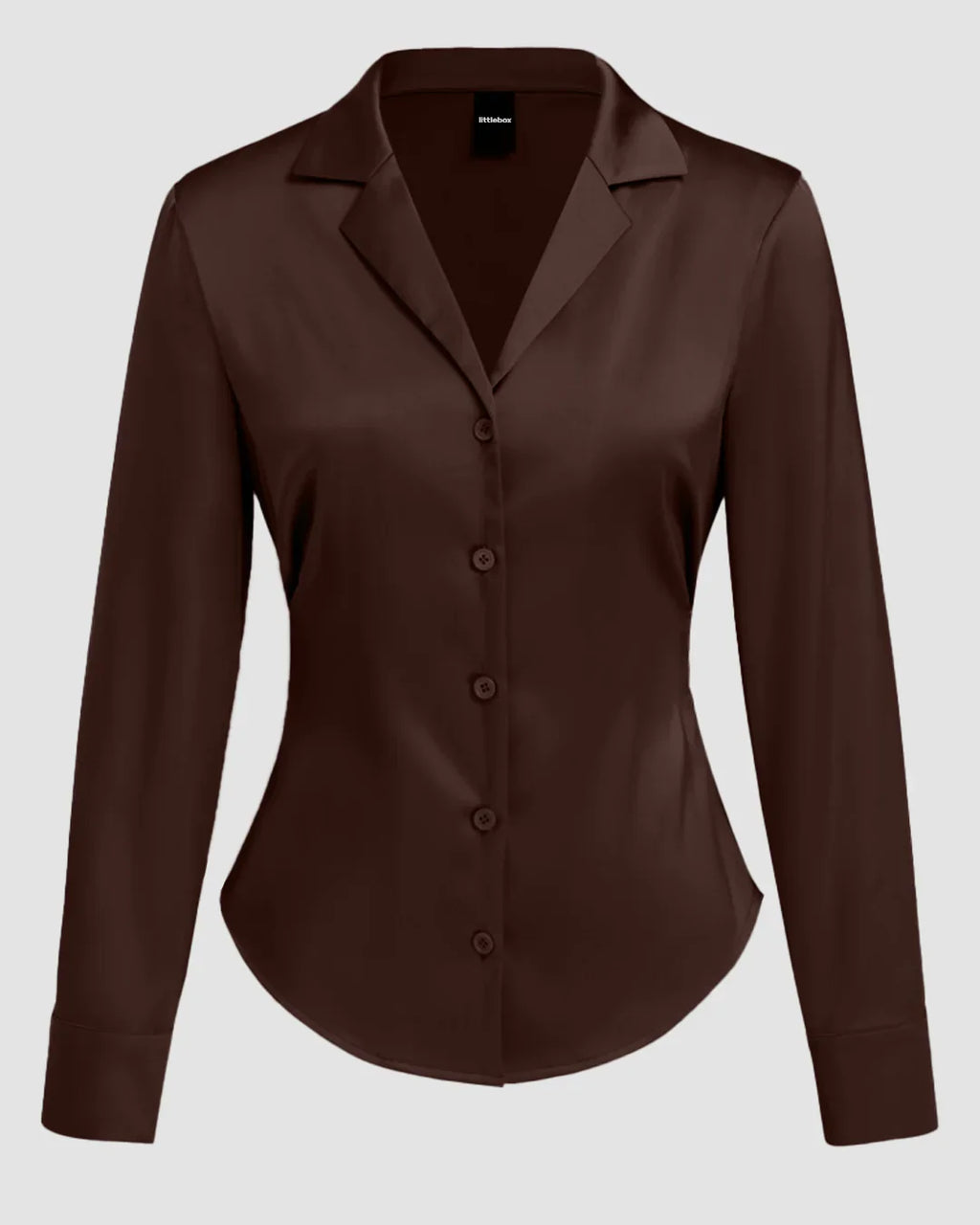 Satin Collared Button Down Full Sleeve Shirt in Brown