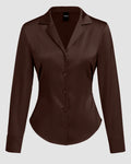 Satin Collared Button Down Full Sleeve Shirt in Brown