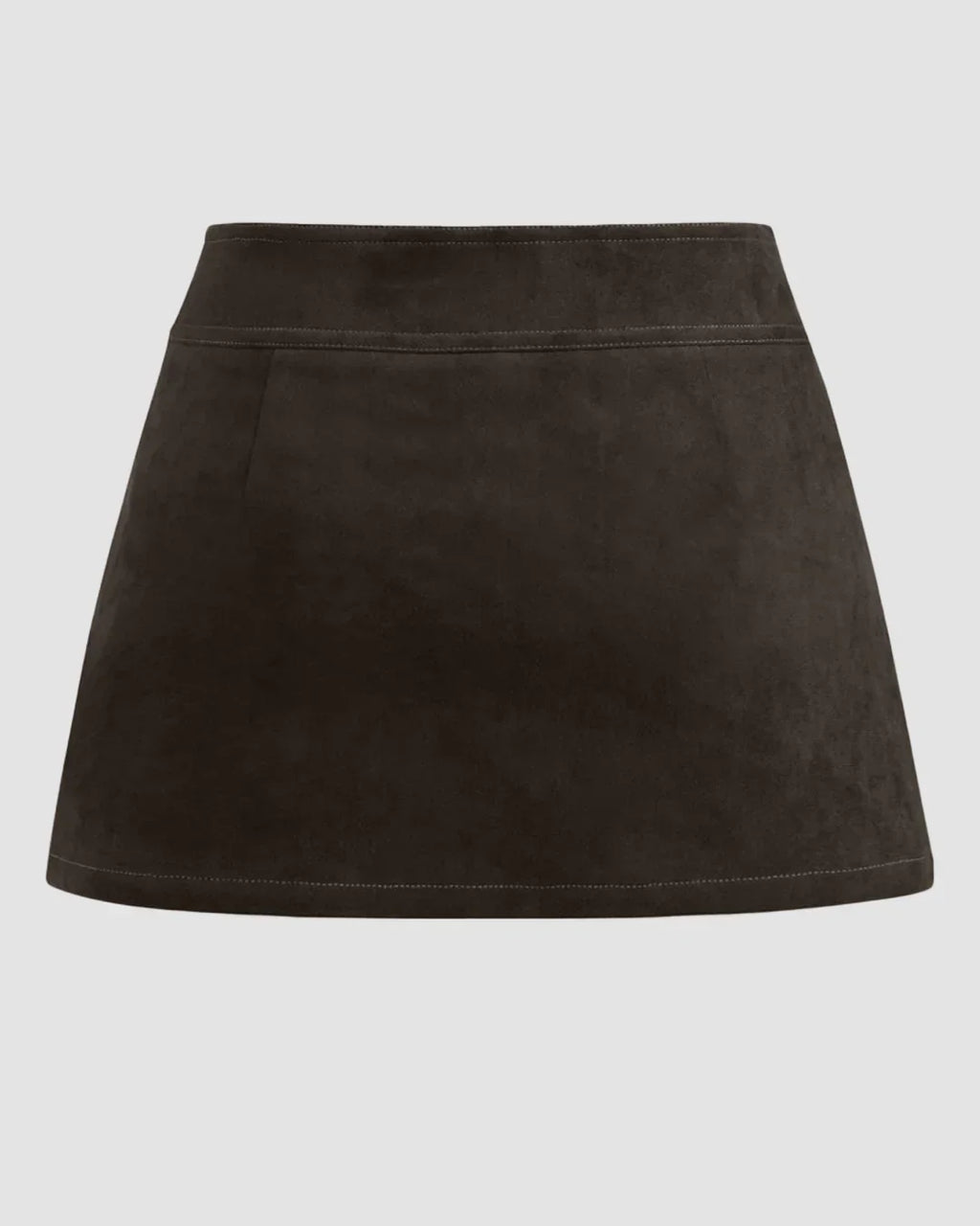 Suede Low Rise Solid Button Mini Skirt in Coco