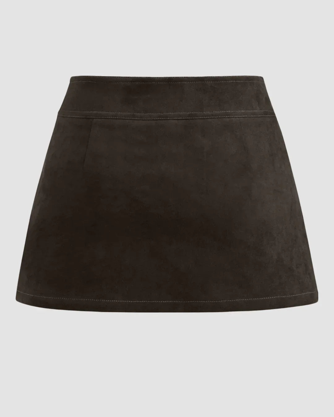 Suede Low Rise Solid Button Mini Skirt in Coco