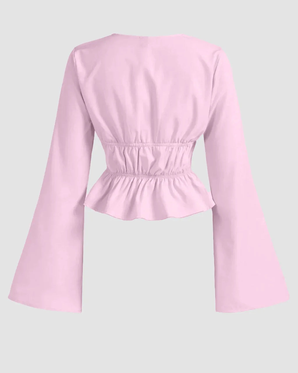 Tie Front Long Sleeve Ruffle Hem Top in Pink