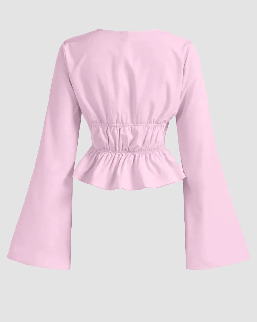 Tie Front Long Sleeve Ruffle Hem Top in Pink