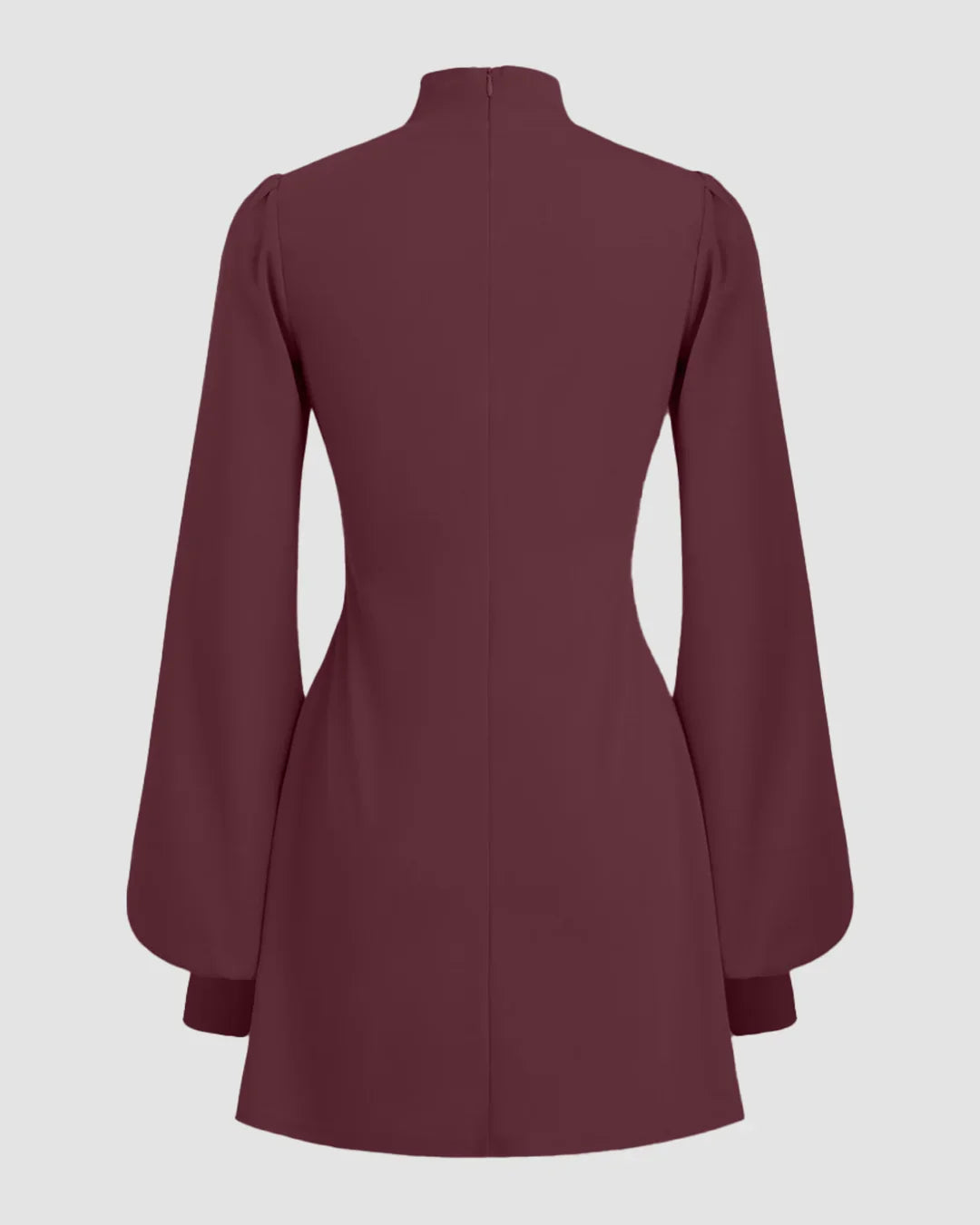High Neck Ruffle Puff Sleeve Mini Dress in Maroon