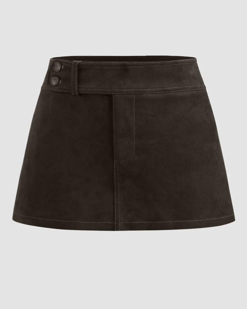 Suede Low Rise Solid Button Mini Skirt in Coco