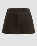 Suede Low Rise Solid Button Mini Skirt in Coco