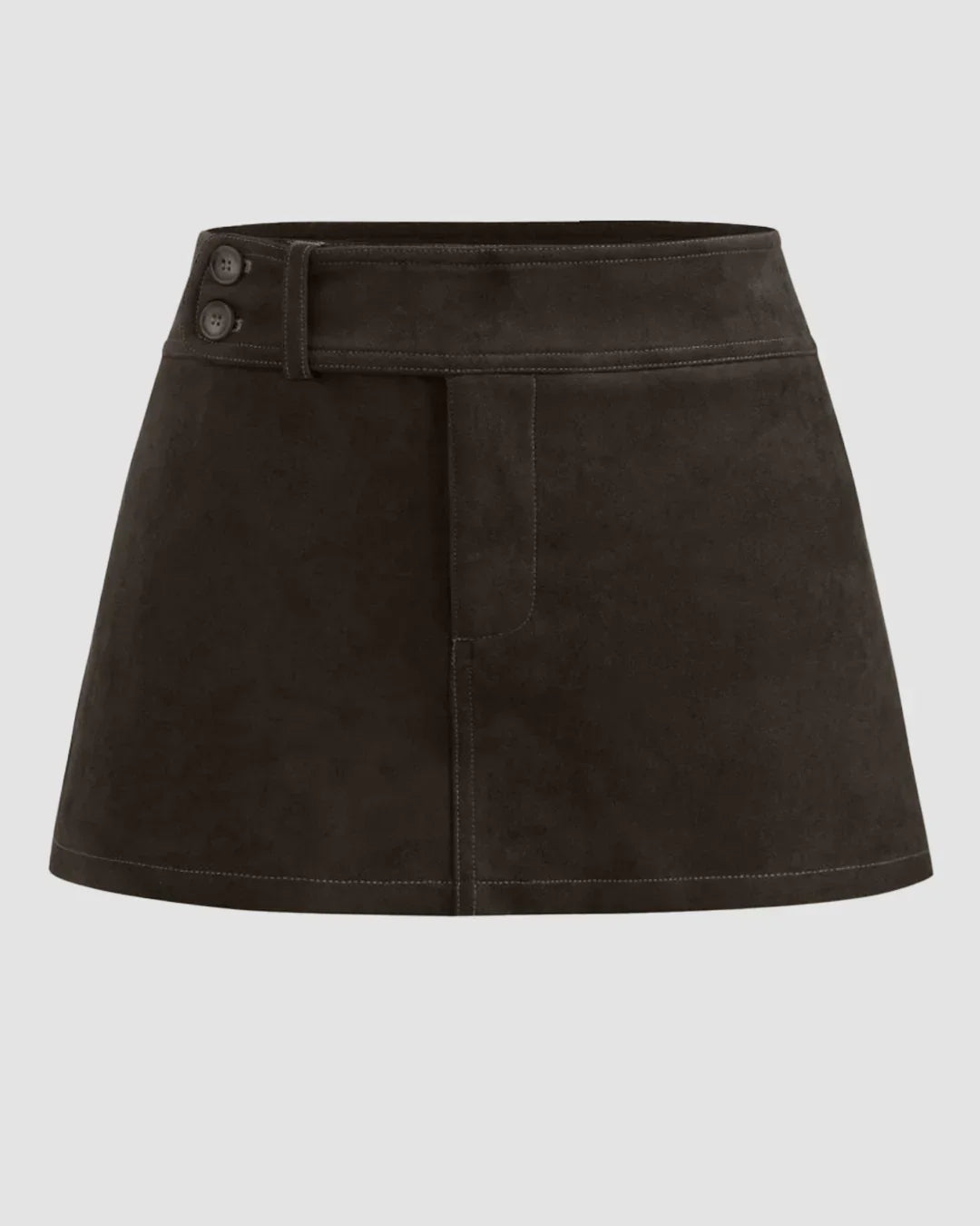 Suede Low Rise Solid Button Mini Skirt in Coco