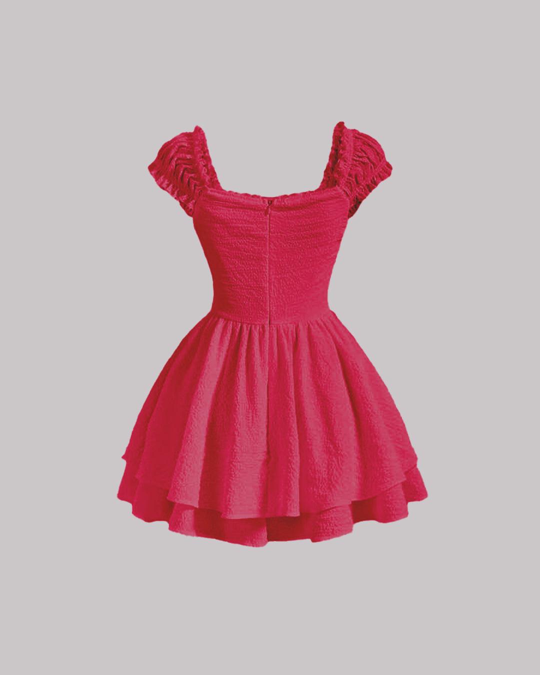 Puff Sleeve Square Neck Mini Dress in Pink