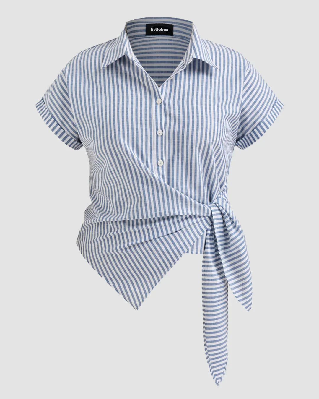 Stripe Knotted Short Sleeve Shirt Curve & Plus