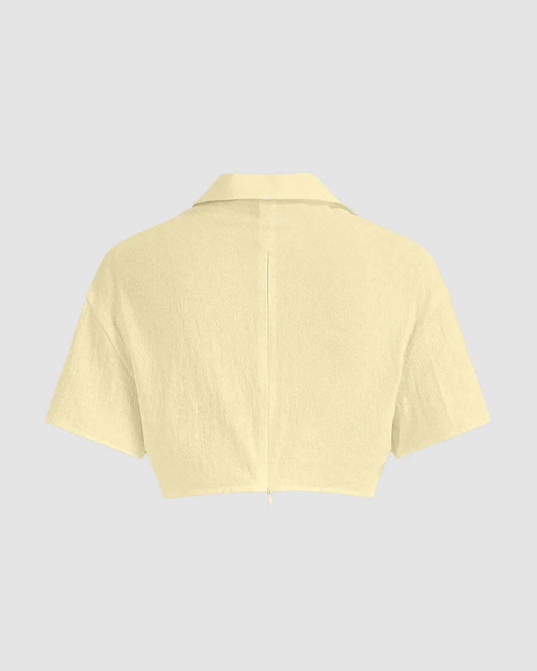 Pleated Button-Up Crop Top in French Vanilla