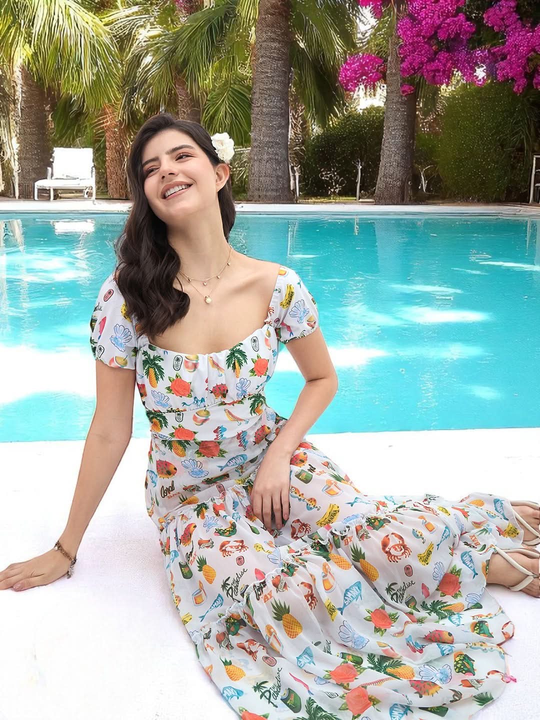 Puff Sleeved Swimsuit with Skirt - Pinkkup