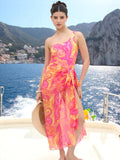 One Shoulder Swimsuit With Sarong - Pinkkup