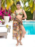 Ruffled High Waist Bikini Set With Sarong - Pinkkup