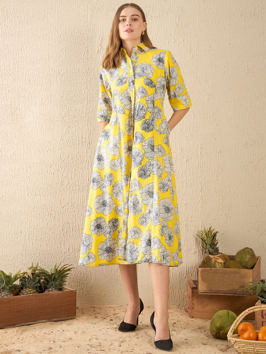 Buttoned Down Cotton Midi Dress