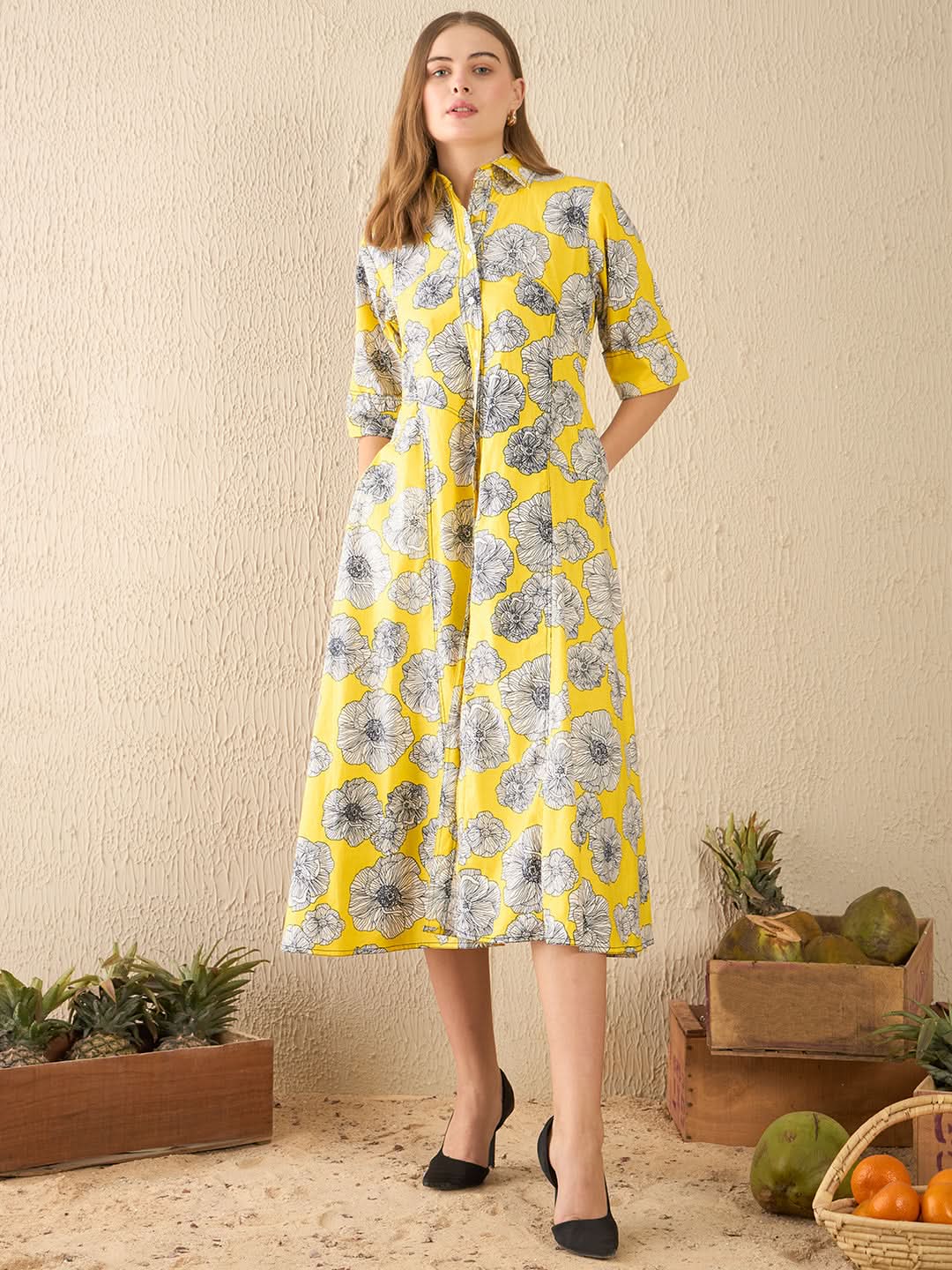 Buttoned Down Cotton Midi Dress
