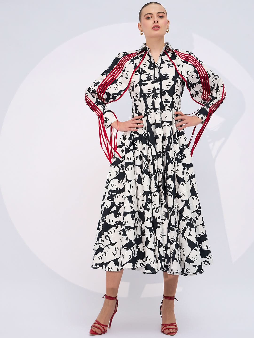 Cotton Cape Sleeves Midi Dress