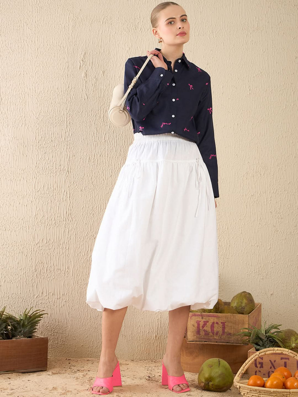 Bubble Cotton Midi Skirt