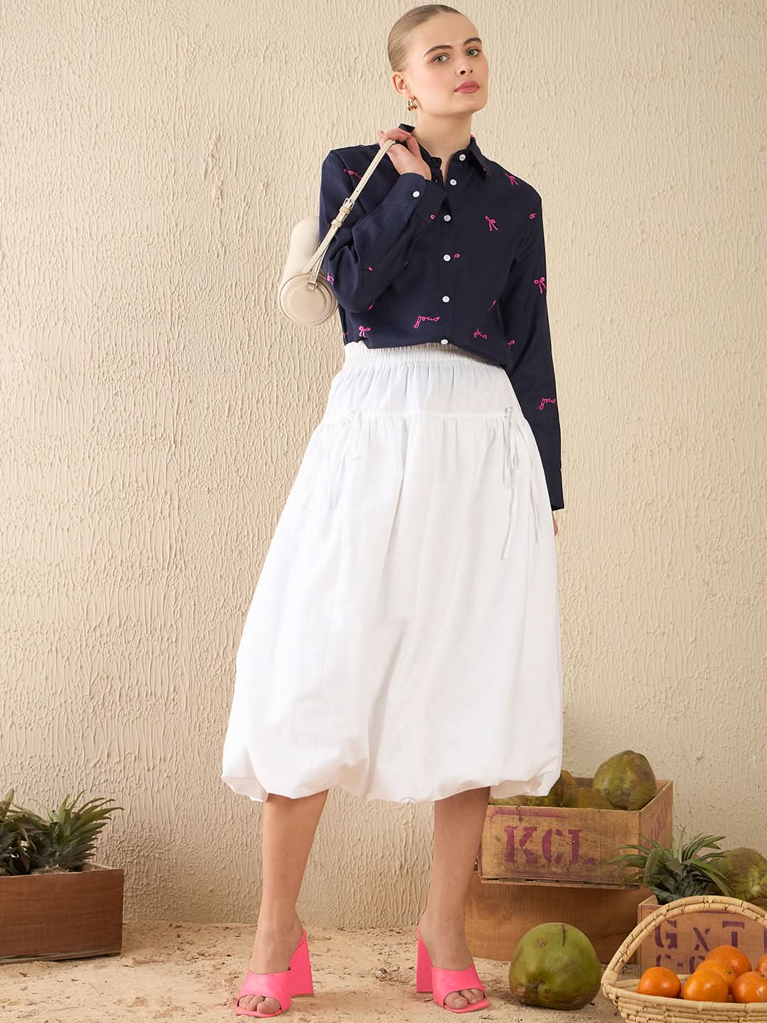 Bubble Cotton Midi Skirt