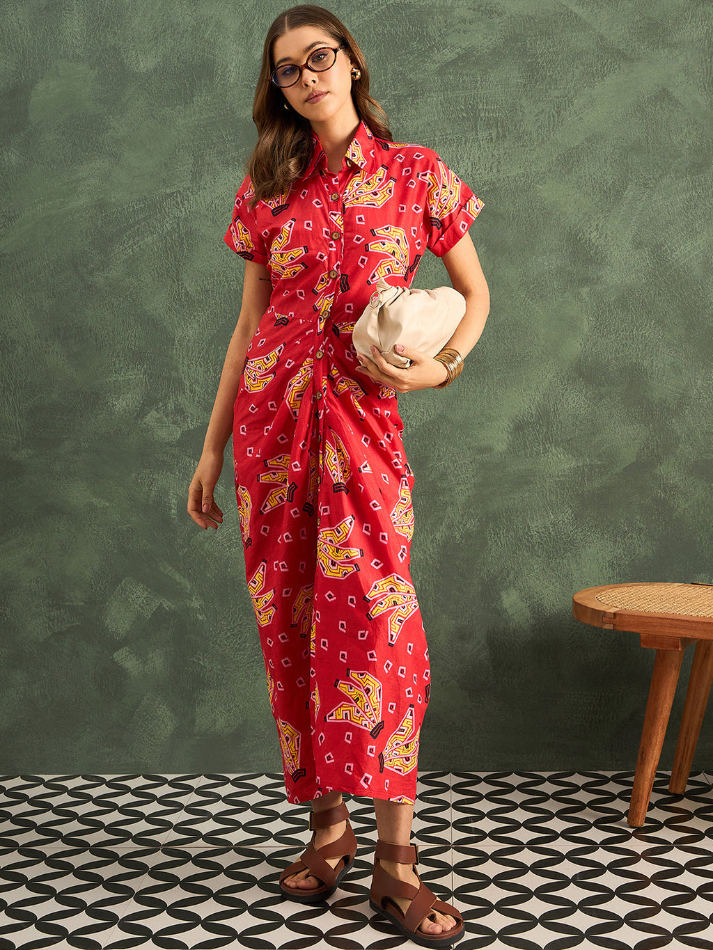Pure Cotton Cinched-Line Midi Dress