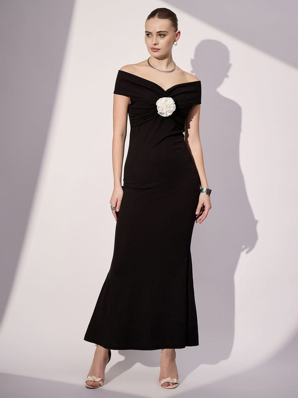 Stretchable Off Shoulder Rose Dress