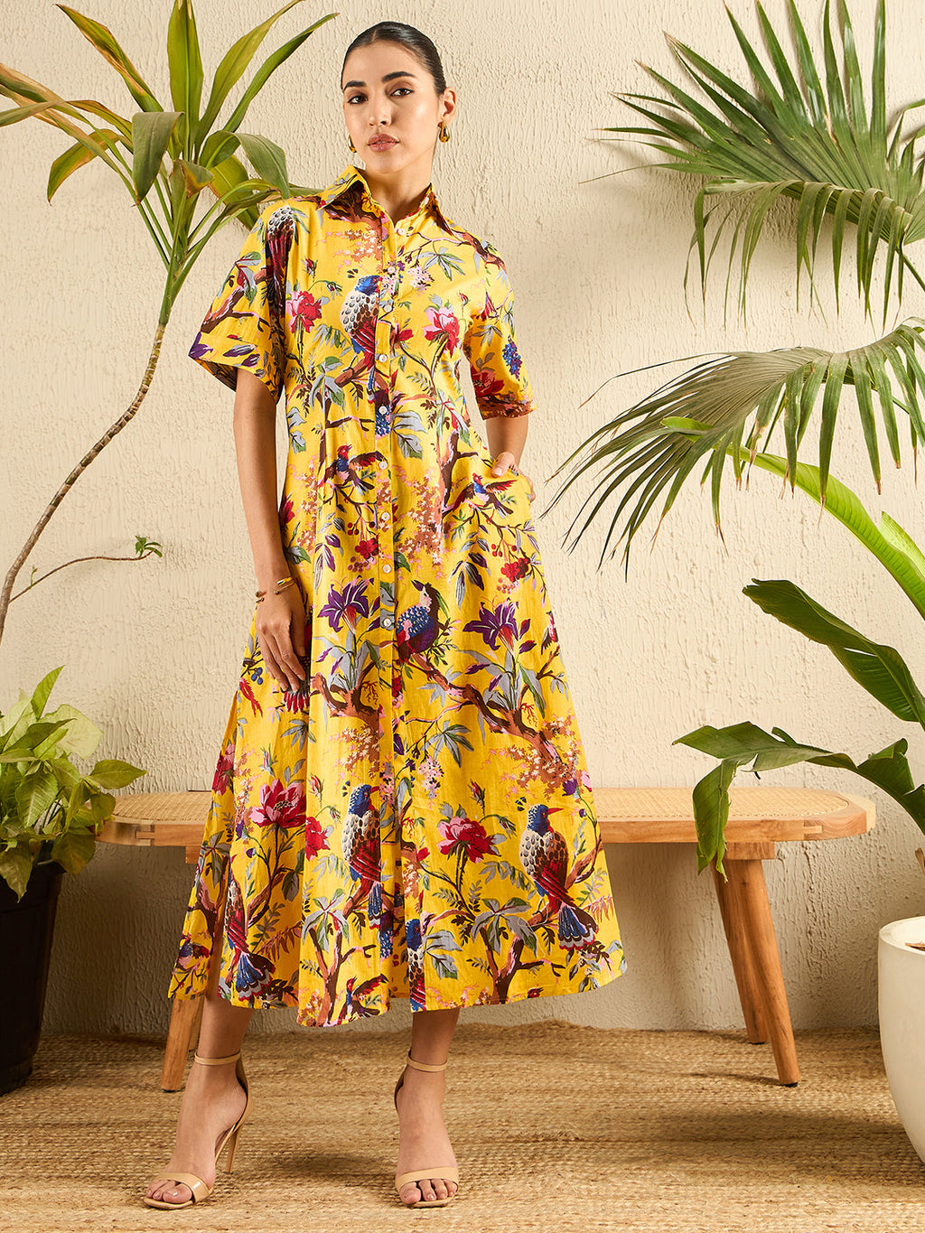 Fit and Flare Cotton Shirt Dress - Pinkkup
