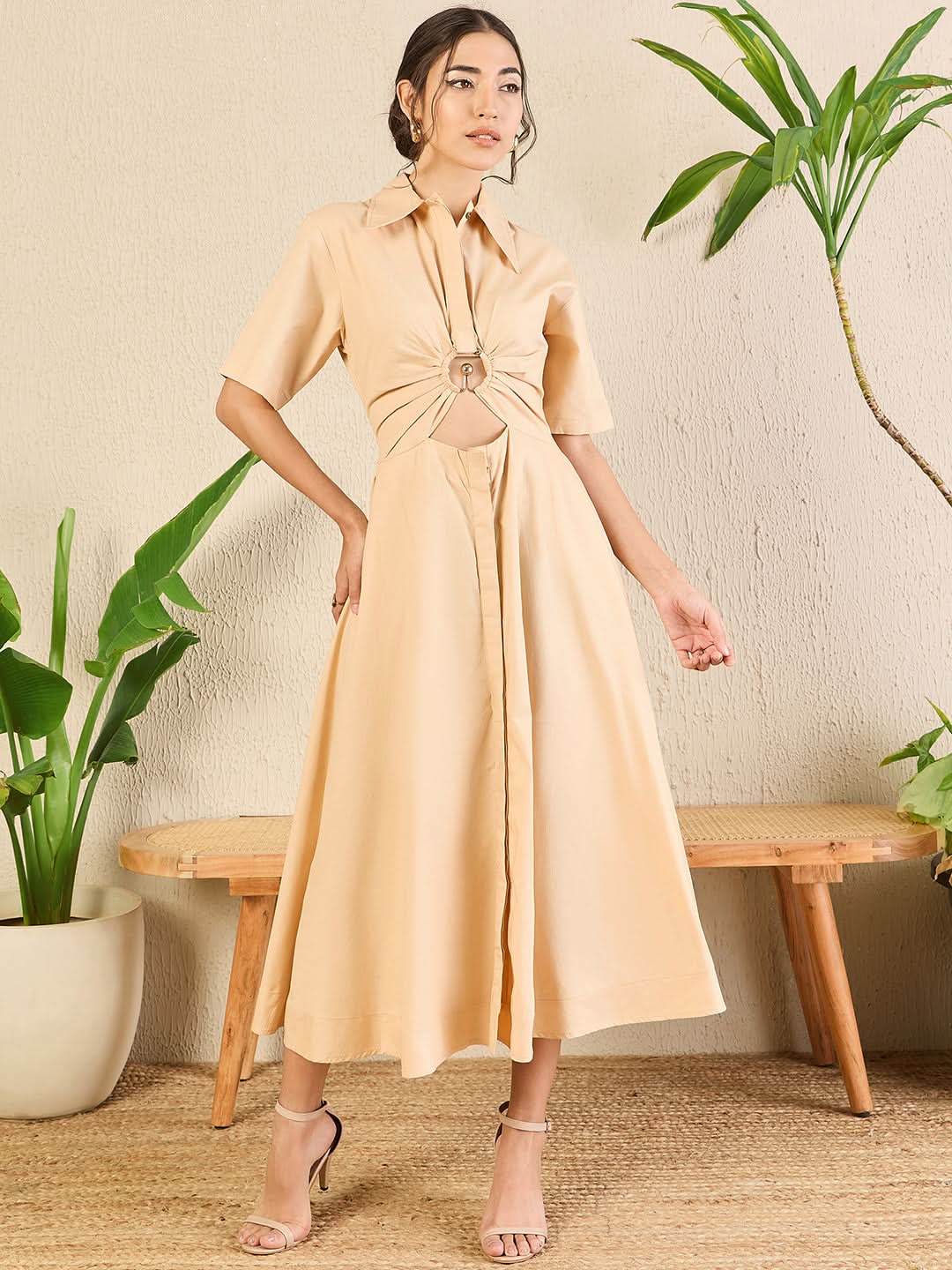 Cotton Ring Accent Shirt Dress