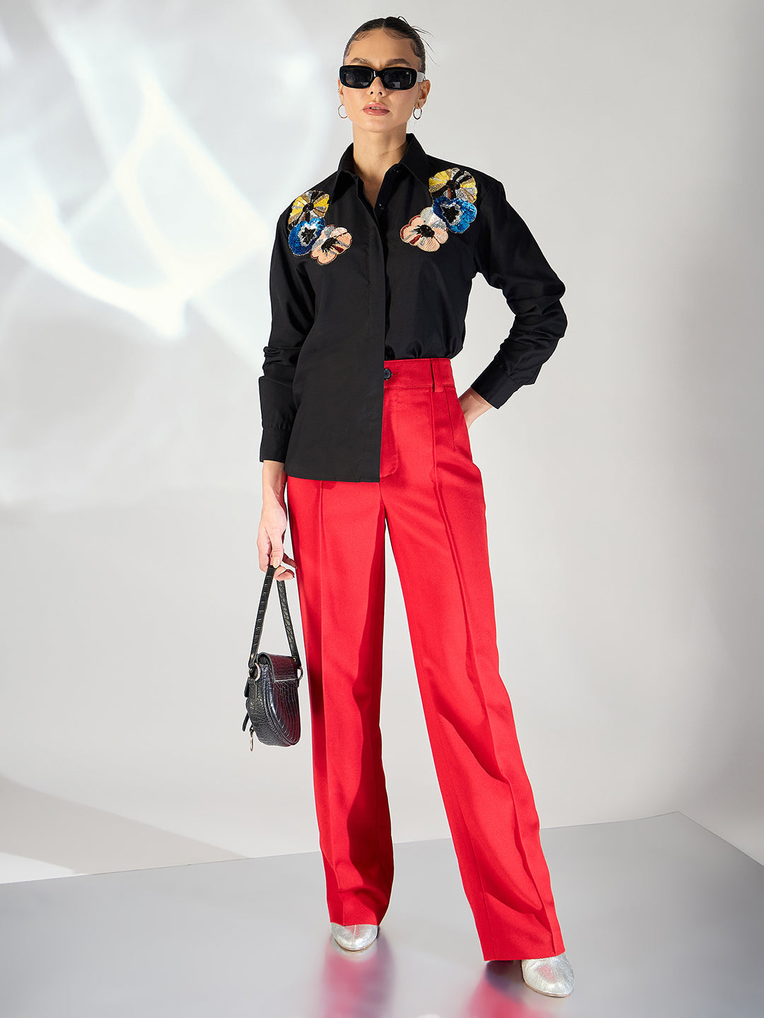 Sequinned Applique Cotton Shirt - Pinkkup