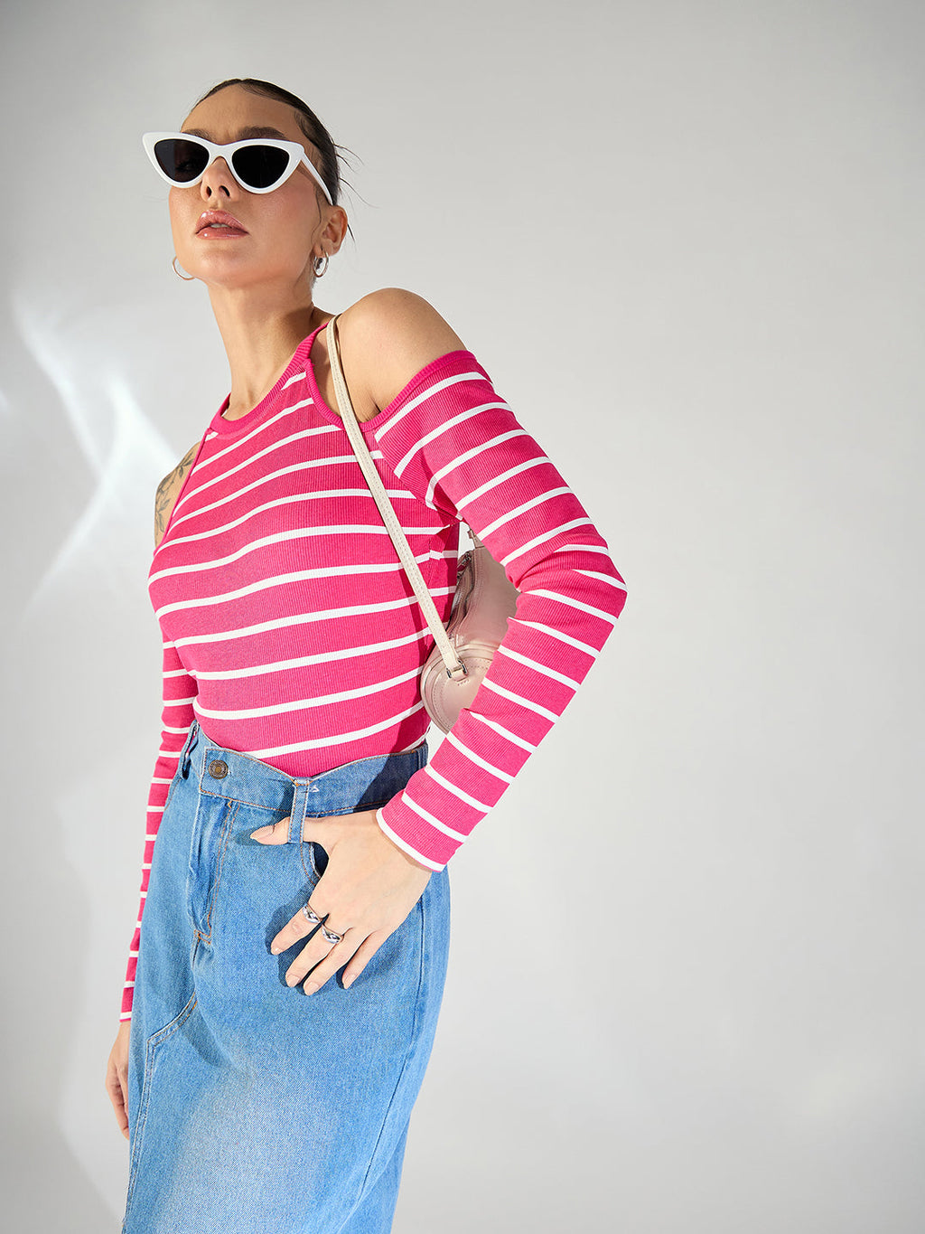 Shoulder Cutout Ribbed Top - Pinkkup