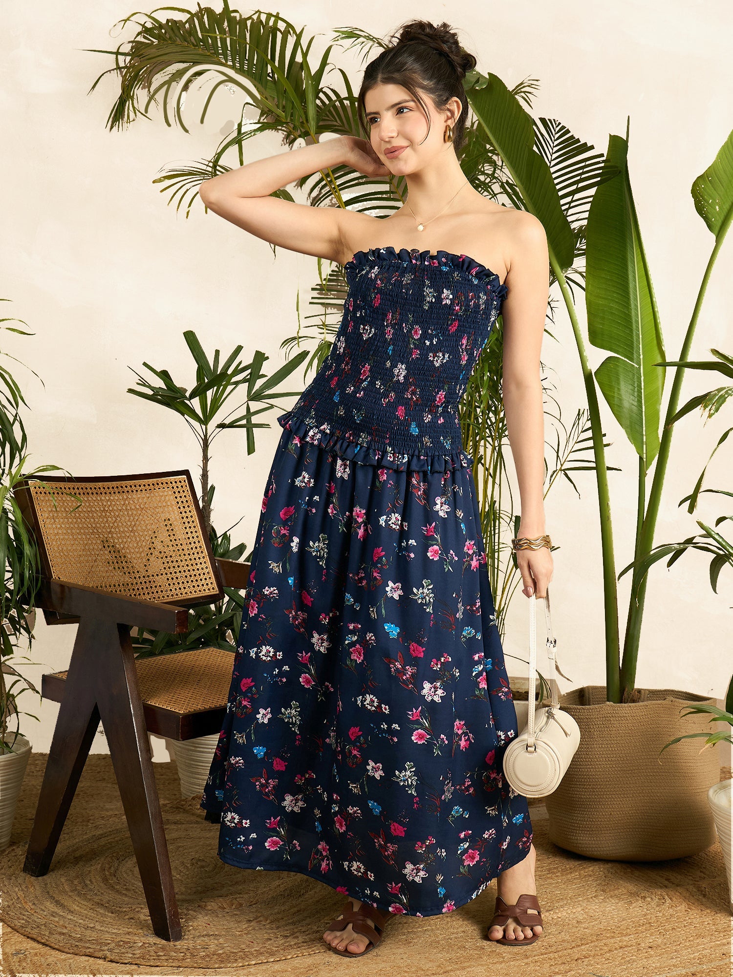 Smocked Drop Waist Off Shoulder Dress