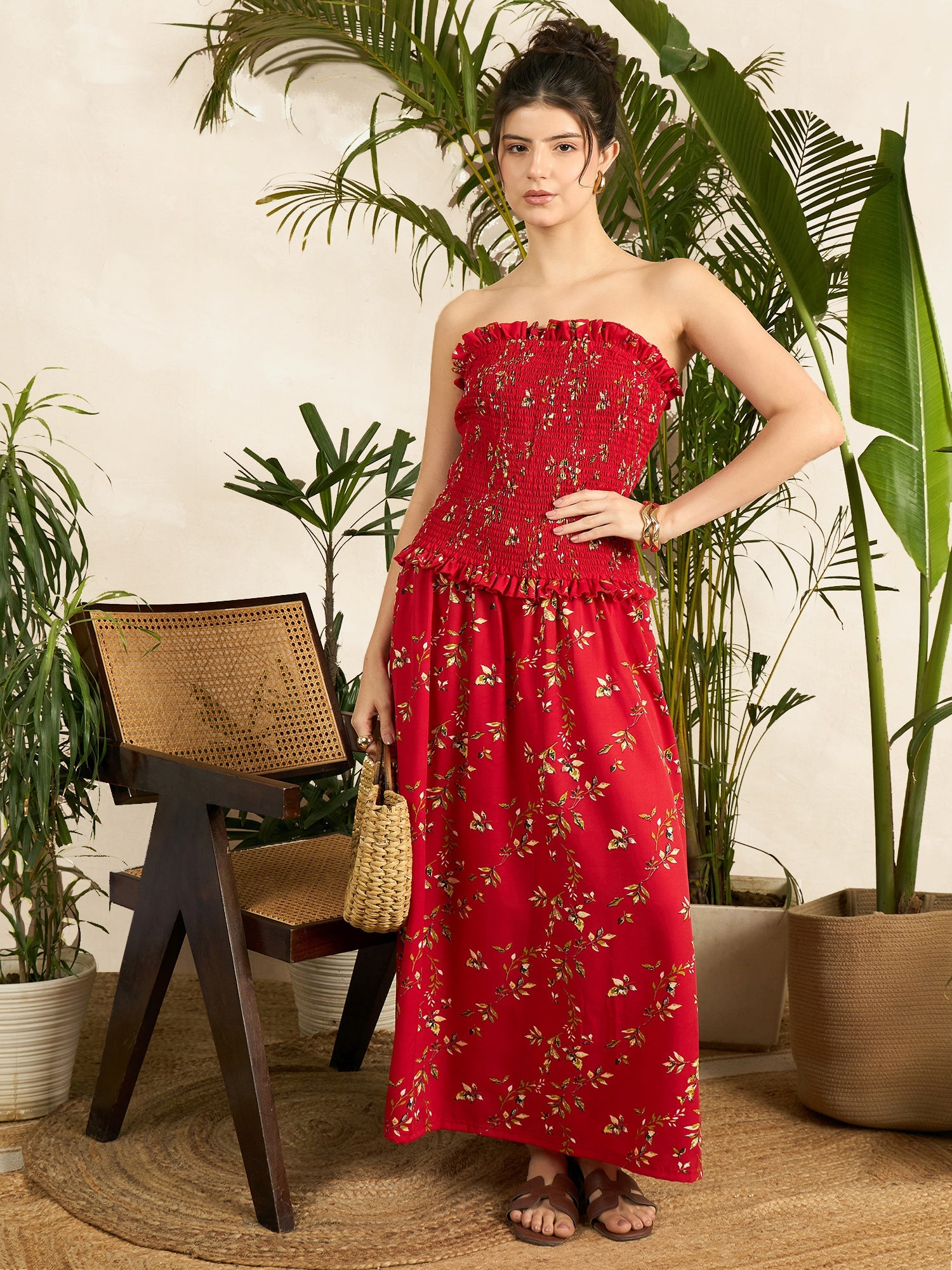 Smocked Drop Waist Off Shoulder Dress - Pinkkup