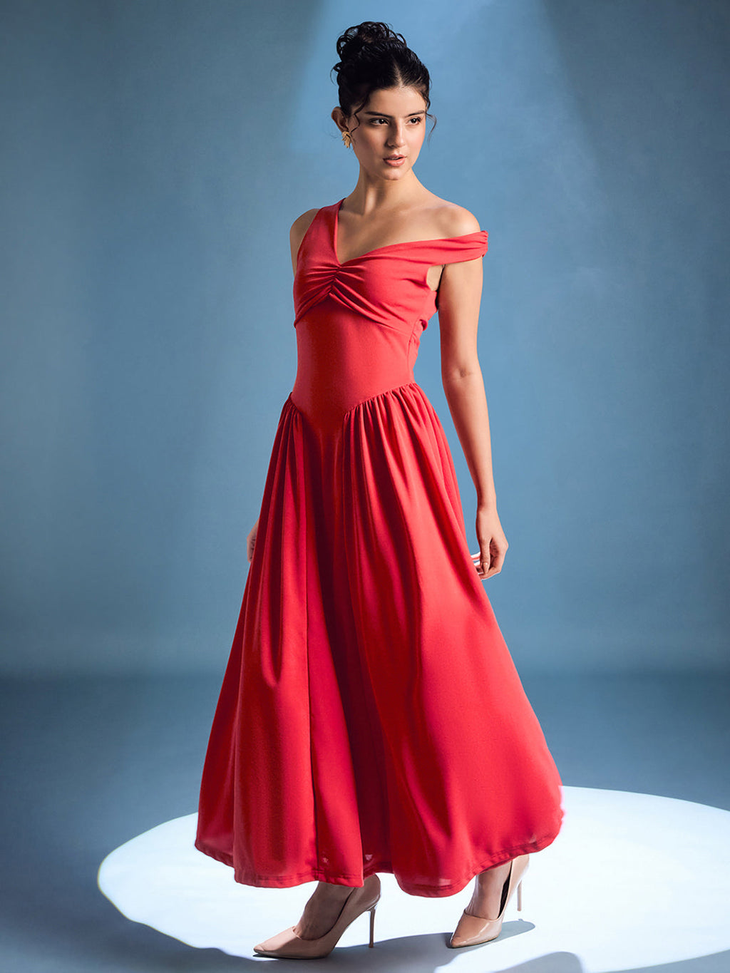 Stretchable One Shoulder Drop Waist Maxi Dress