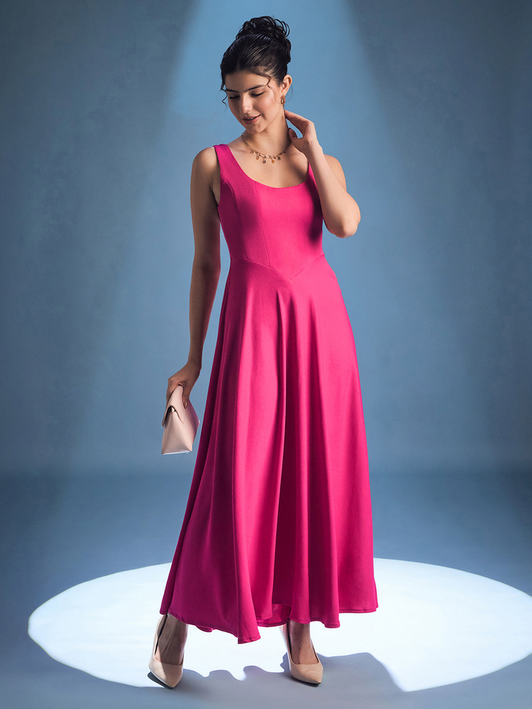 Stretchable Corset Fit & Flare Midi Dress - Pinkkup