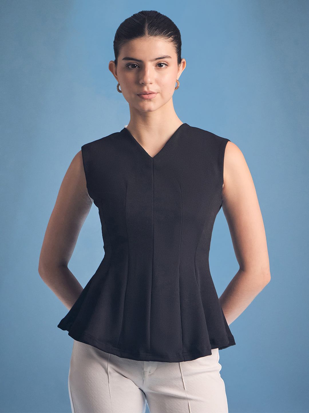 Stretchable Panelled Peplum Top - Pinkkup