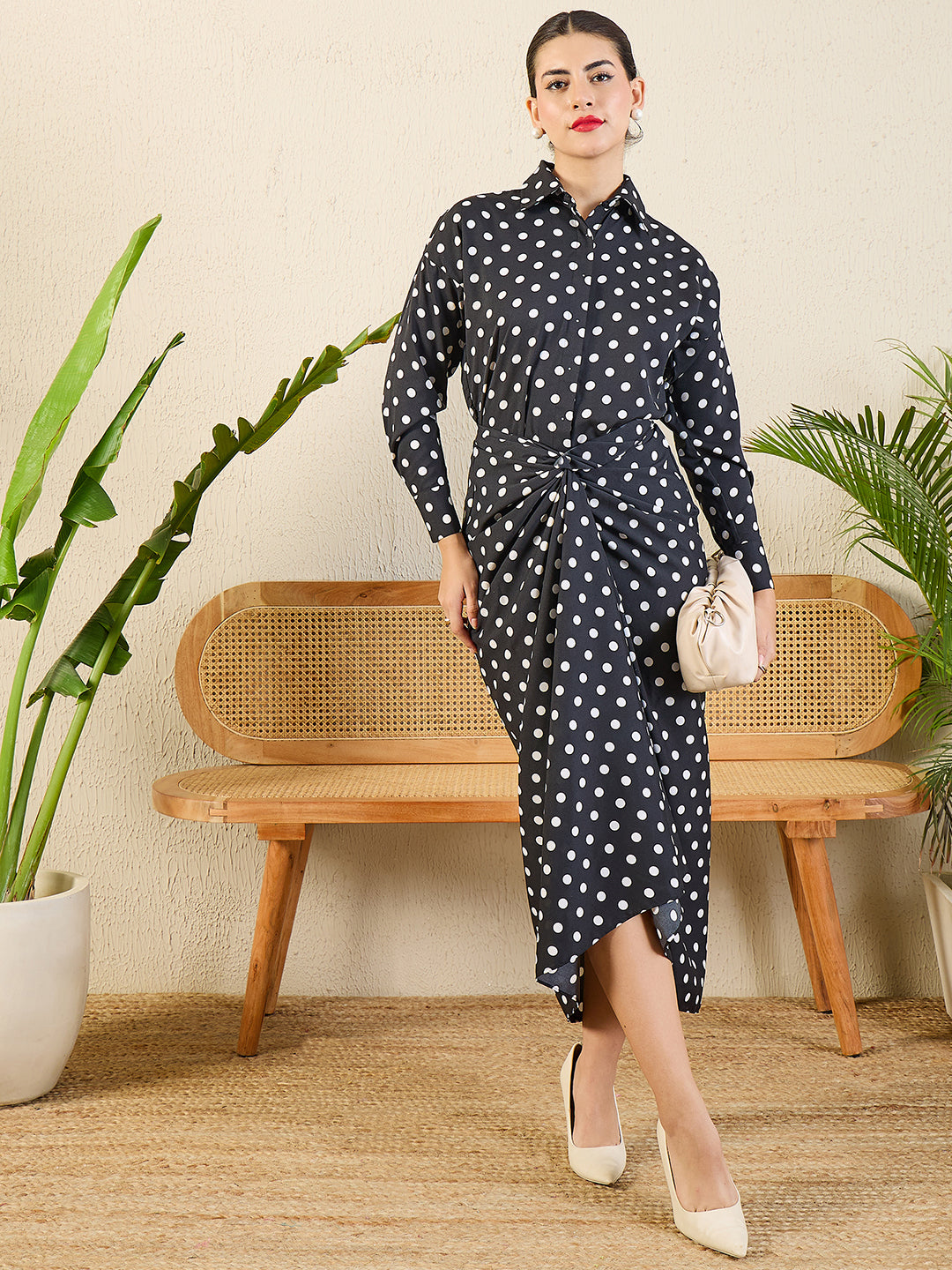Printed Shirt with Front Twist Skirt Co-ord Set - Pinkkup