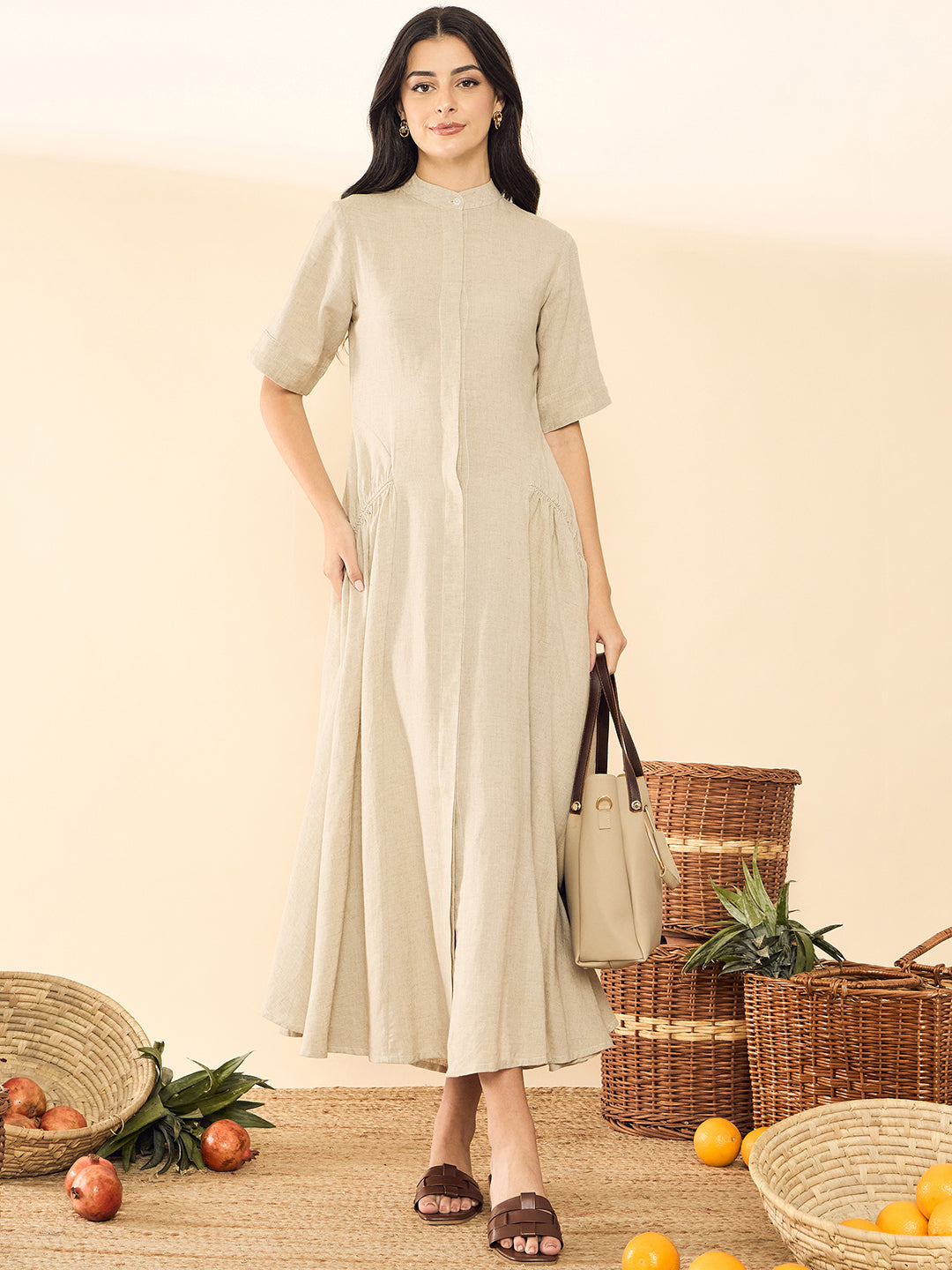 Pure Cotton Shirt Dress With Gathered Detailing