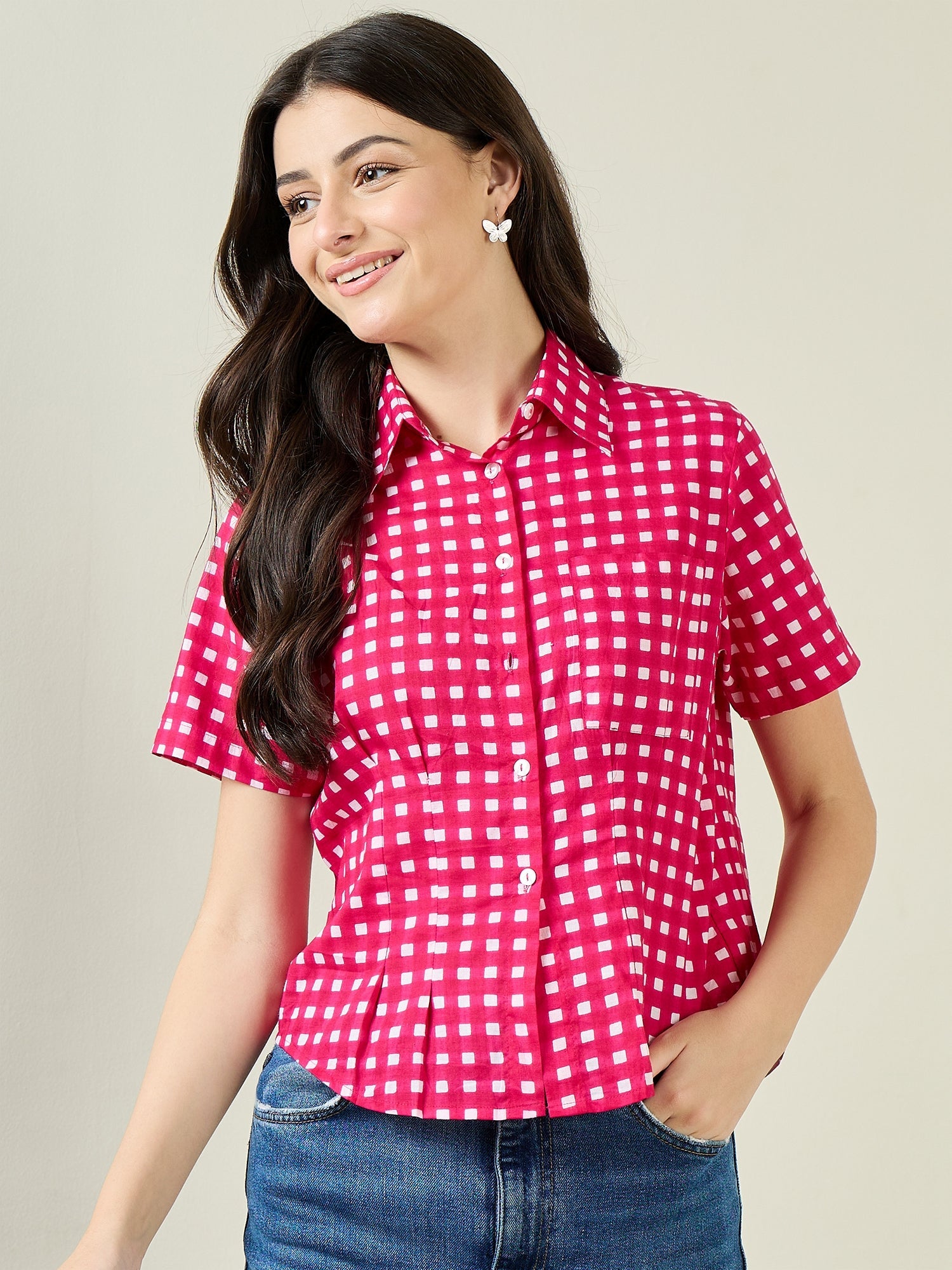 Pure Cotton Half Sleeve Fitted Shirt