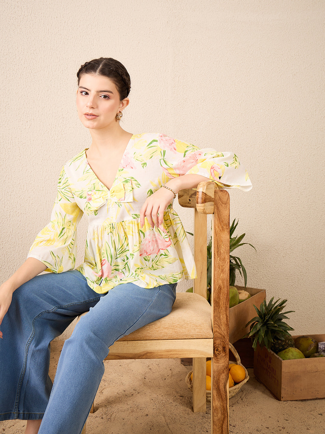 Bell Sleeve Cotton Peplum Top