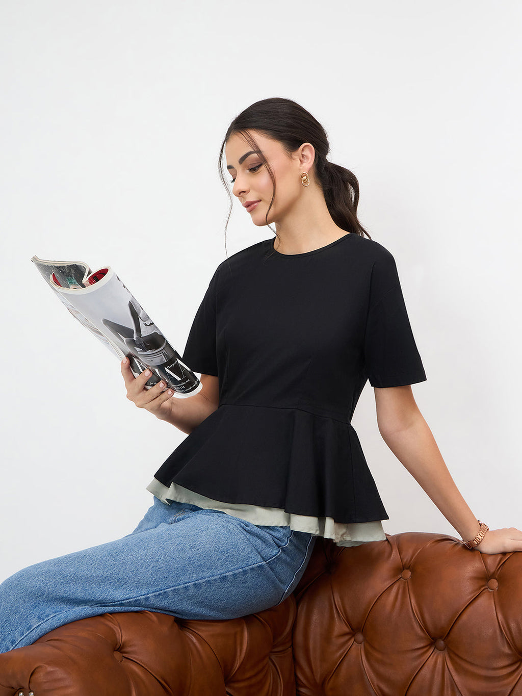 Pure Cotton Layered Peplum Top - Pinkkup