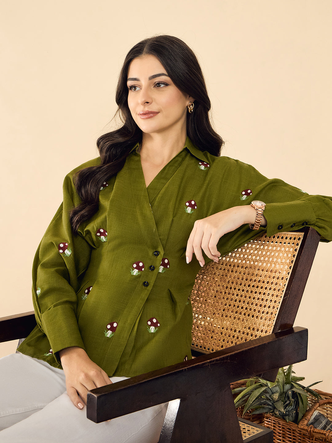 Pure Cotton Wrap Style Placket Shirt - Pinkkup