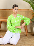 Printed Cotton Shirt with Balloon Sleeves - Pinkkup