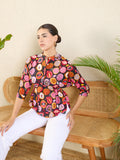 Printed Cotton Mock Neck Shirt - Pinkkup