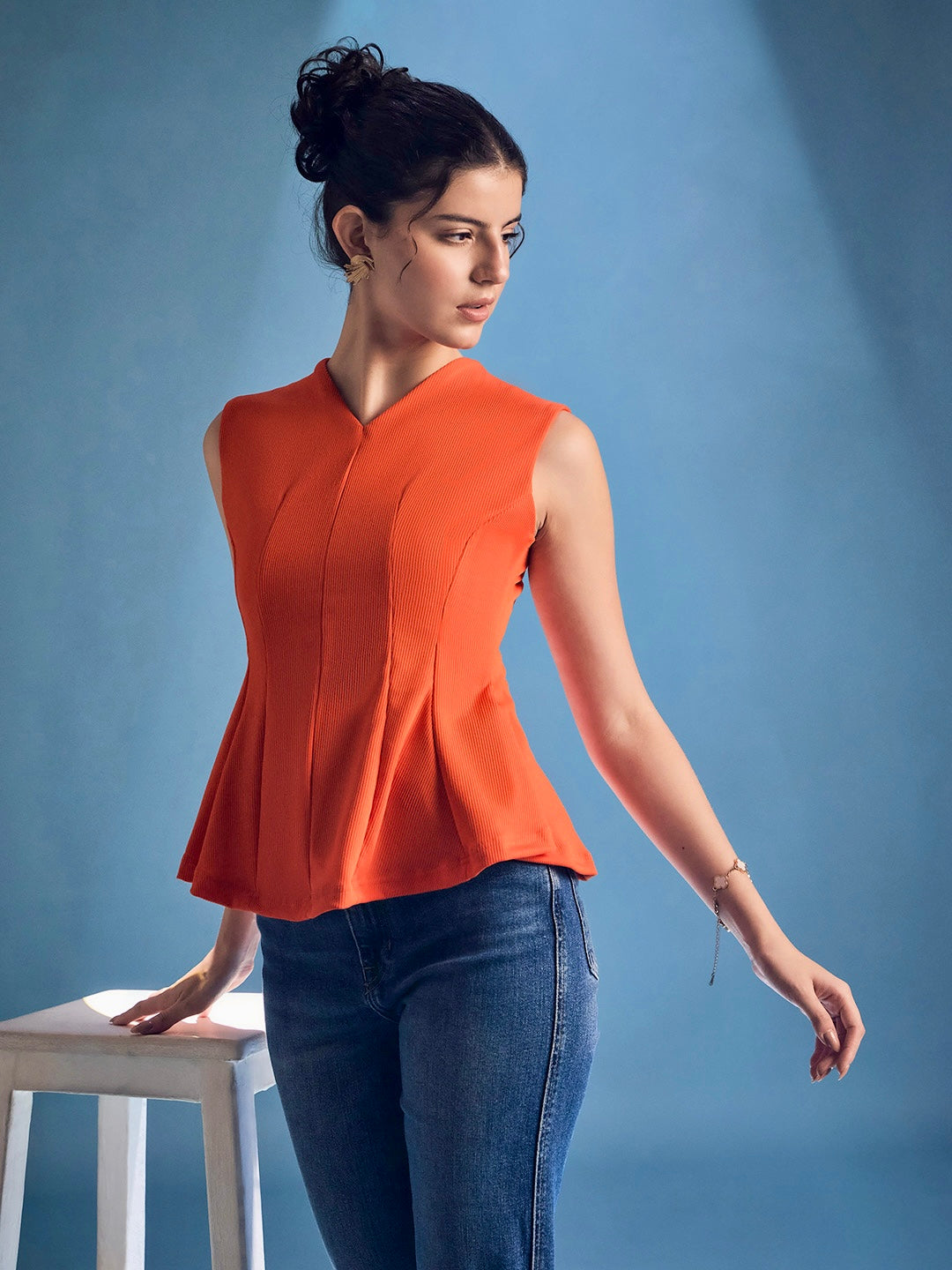 Stretchable Panelled Peplum Top - Pinkkup