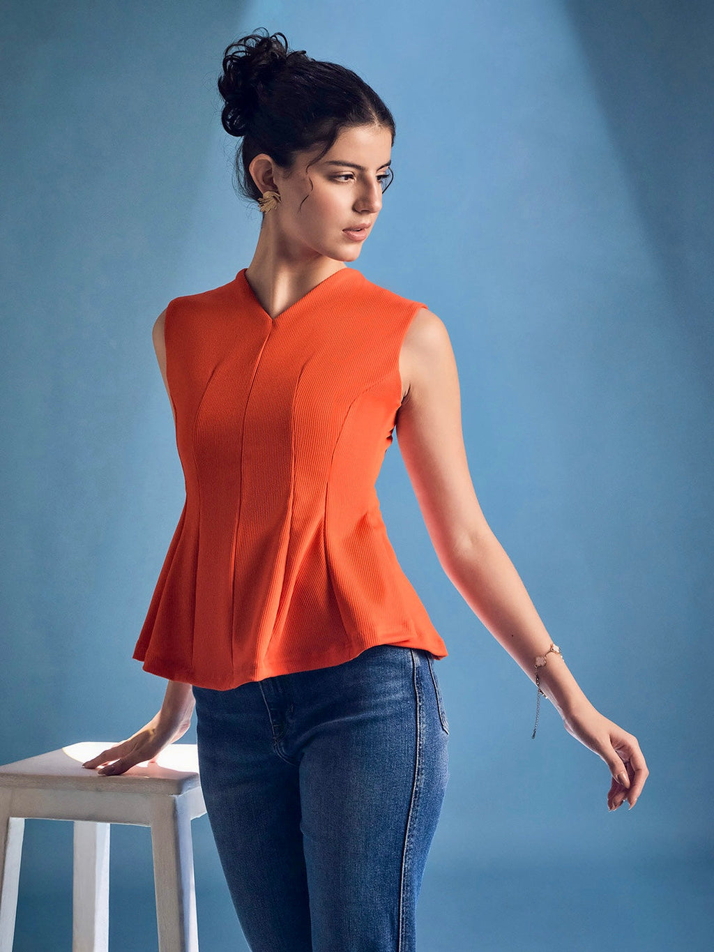 Stretchable Panelled Peplum Top - Pinkkup