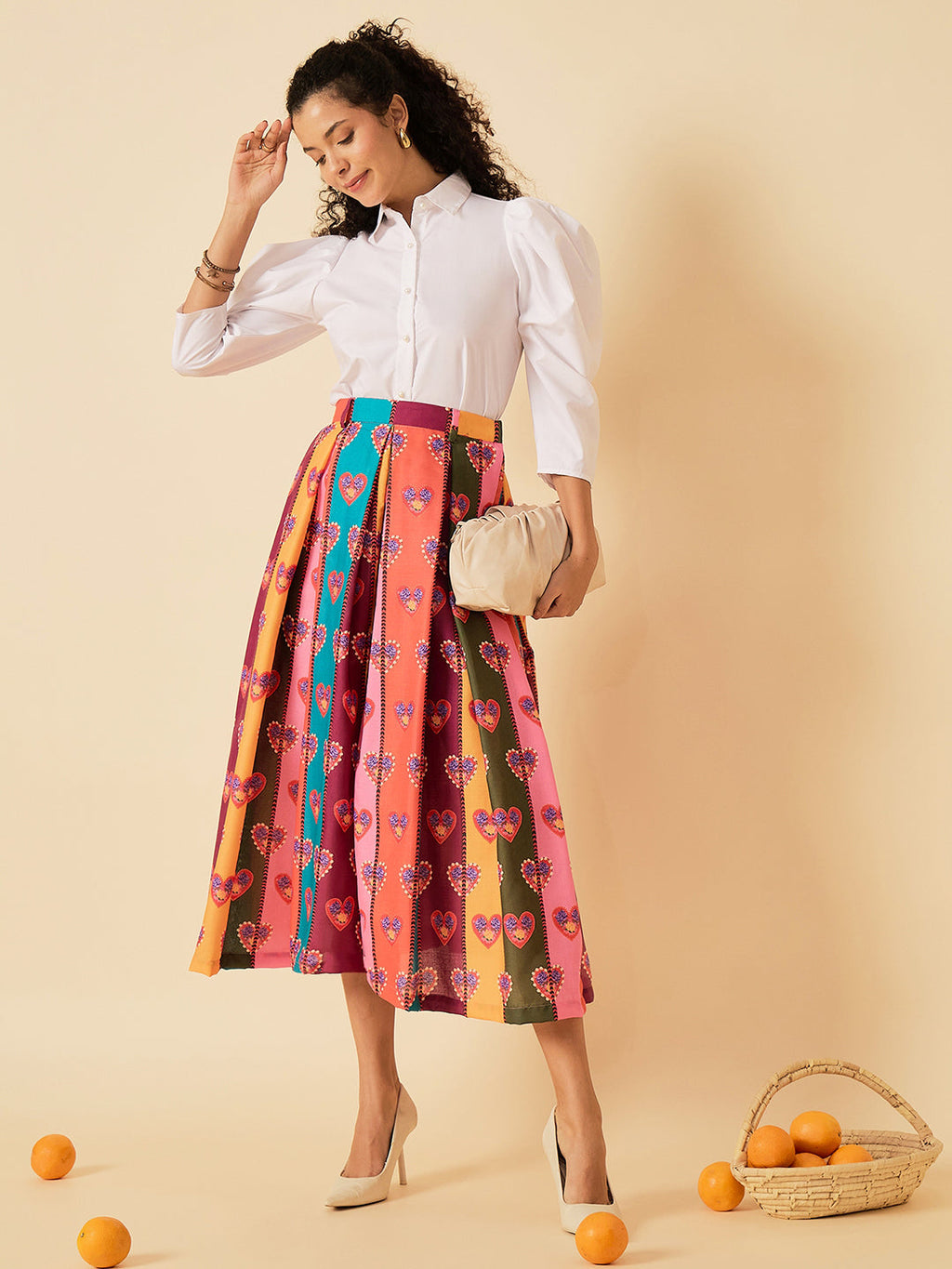 Box Pleated Linen Midi Skirt - Pinkkup