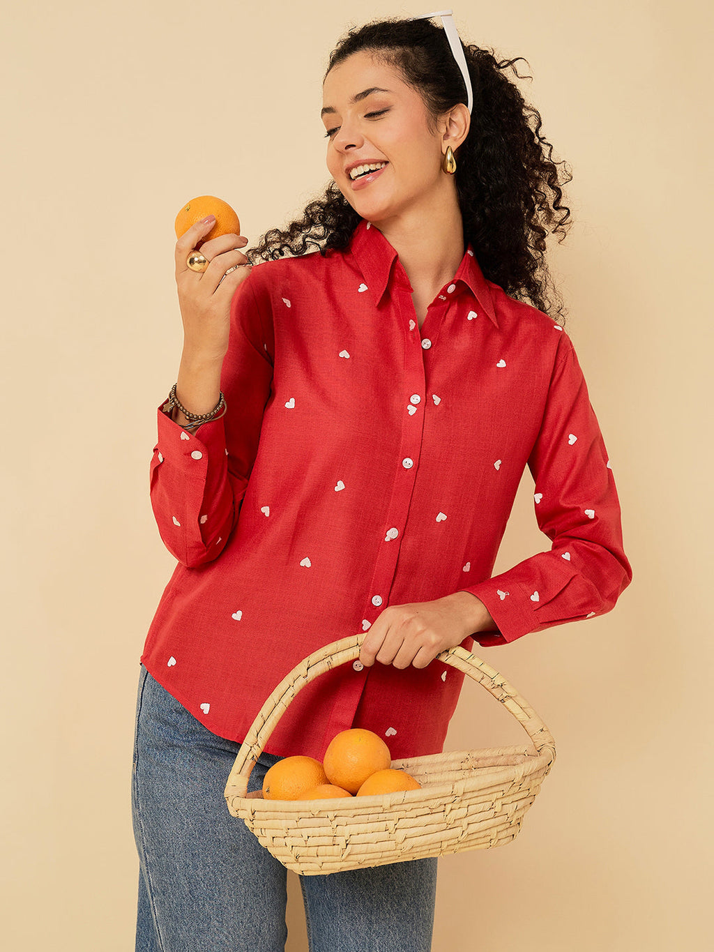 All Over Embroidered Linen Shirt - Pinkkup